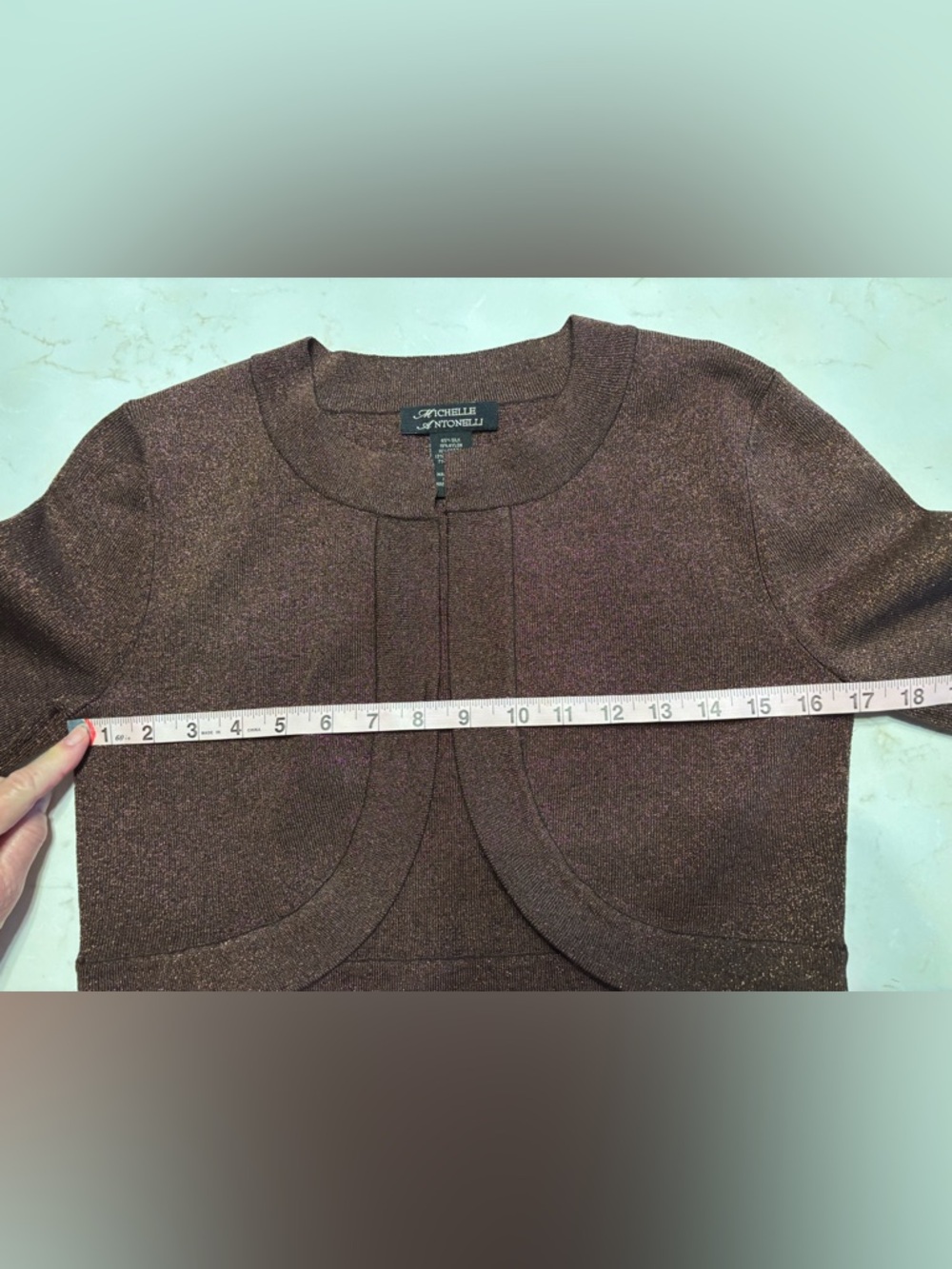 Michelle Antonelli Silk Blend Metallic Bolero Shrug Brown Gold Shimmer Small - Picture 13 of 14